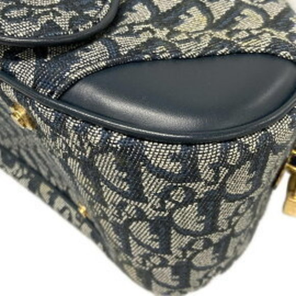 Christian Dior Double Saddle Bag Handbag Grey x Navy Blue Leather - Picture 8 of 12